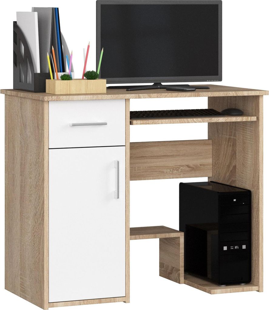 Schreibtisch – Bürotisch – Büroschreibtisch – JAY – 90 cm – Sonoma Eiche / Weiß – Funktionalität mit edlem Look