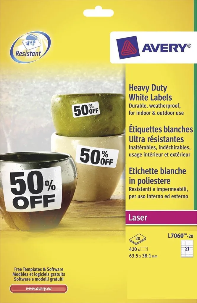 420 Etichette Avery L7060 Poliestere Laser - Uso Industriale 63x38mm - 3