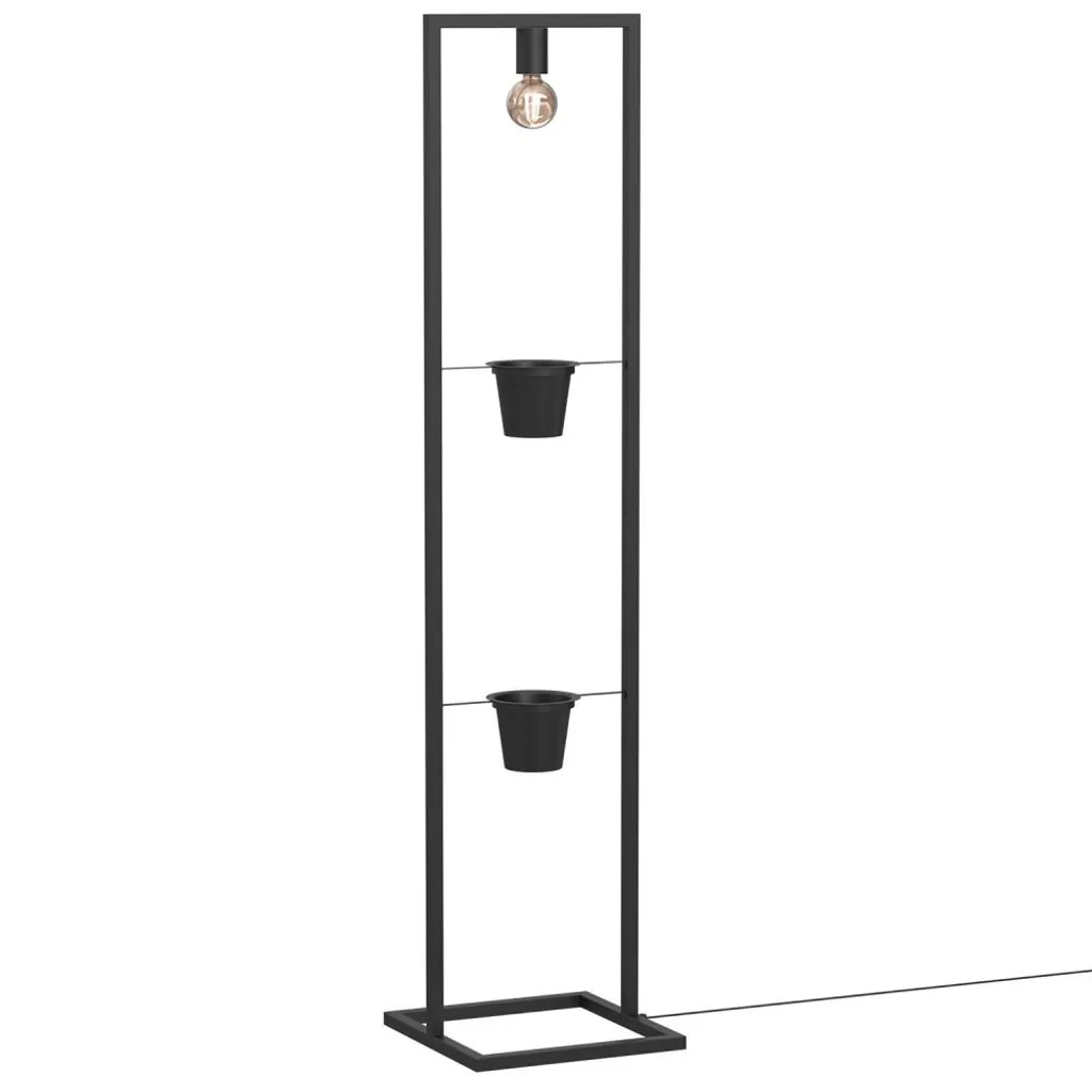 Lampadaire gain de place noir Flores avec tablettes pour petits espaces
