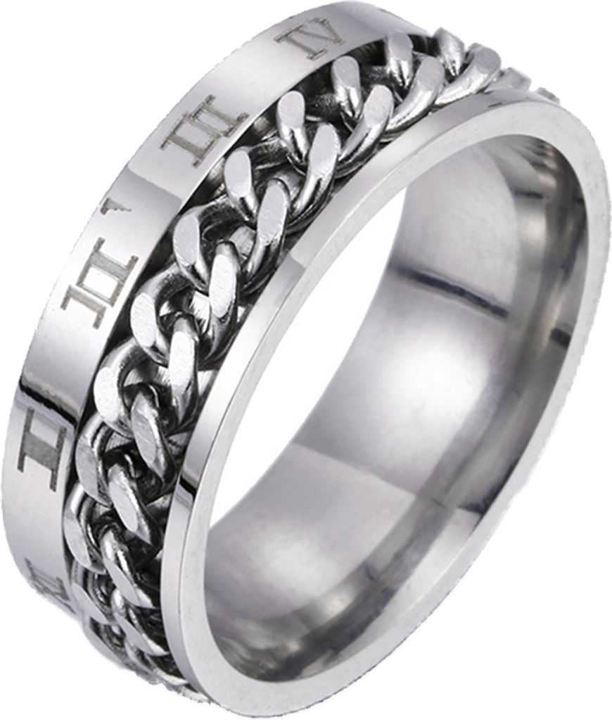 Uni Mode Titan Stahl römische Ziffern Twist Chain Ring Party Schmuck Geschenk-Silber,US 6