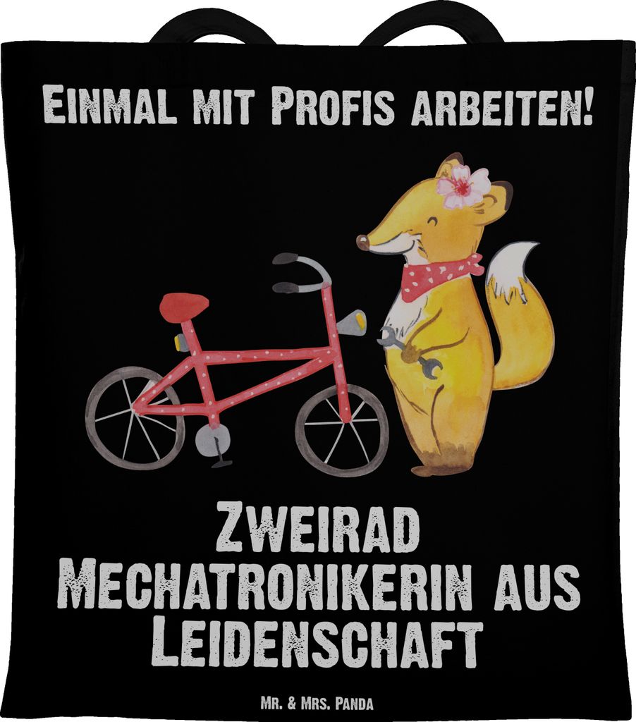Mr. & Mrs. Panda Einkaufstasche Zweirad Mechatronikerin Leidenschaft - Schwarz - Geschenk, Shopping Tasche, totebag, Jutebeutel, Tote Bag, Schultasche