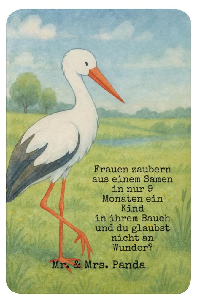Mr. & Mrs. Panda Decke Storch Design 100 x 150 cm - Weiß - Geschenk, Gute Laune, Winterdecke, Geburt, Störche, Tagesdecke, Schwangerschaft, Heimd...