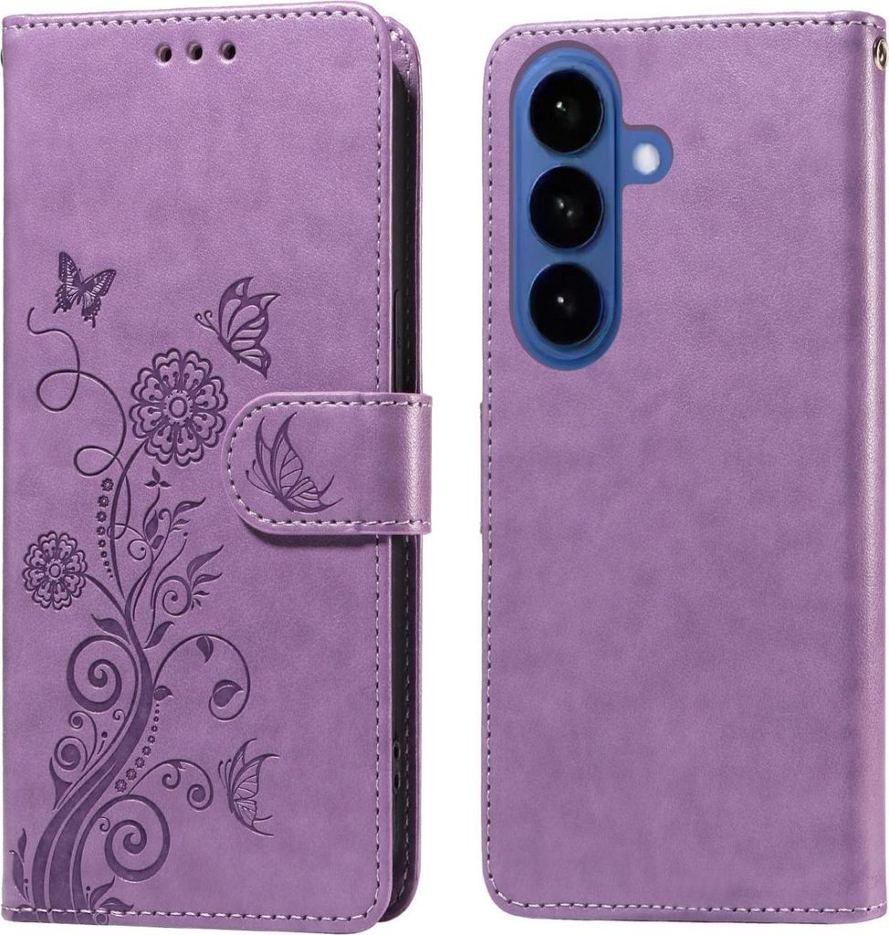 Mobigear Flowers Samsung Galaxy S26 Hülle Klapphülle Geldbörse - Lila