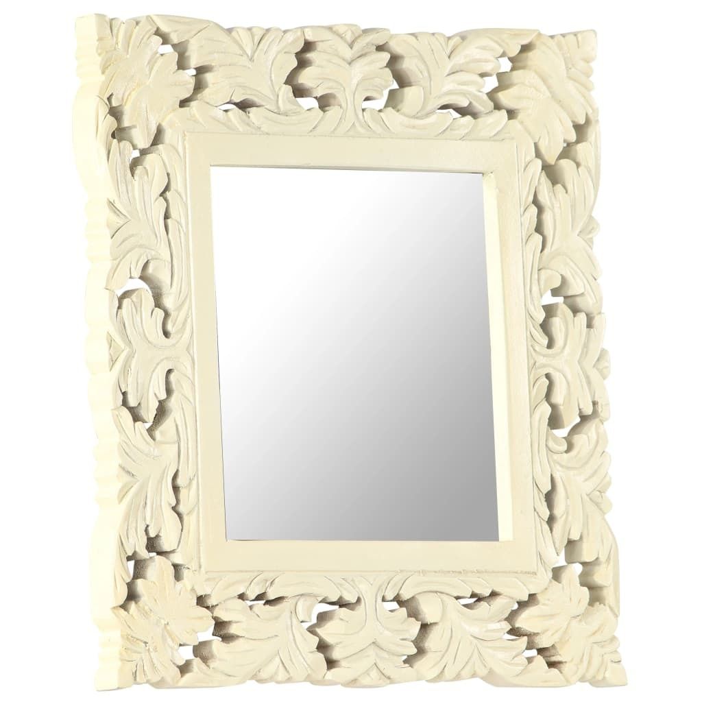 vidaXL Zrkadlo ručne vyrezávané biele 50x50 cm z masívneho Obrázok produktu 
