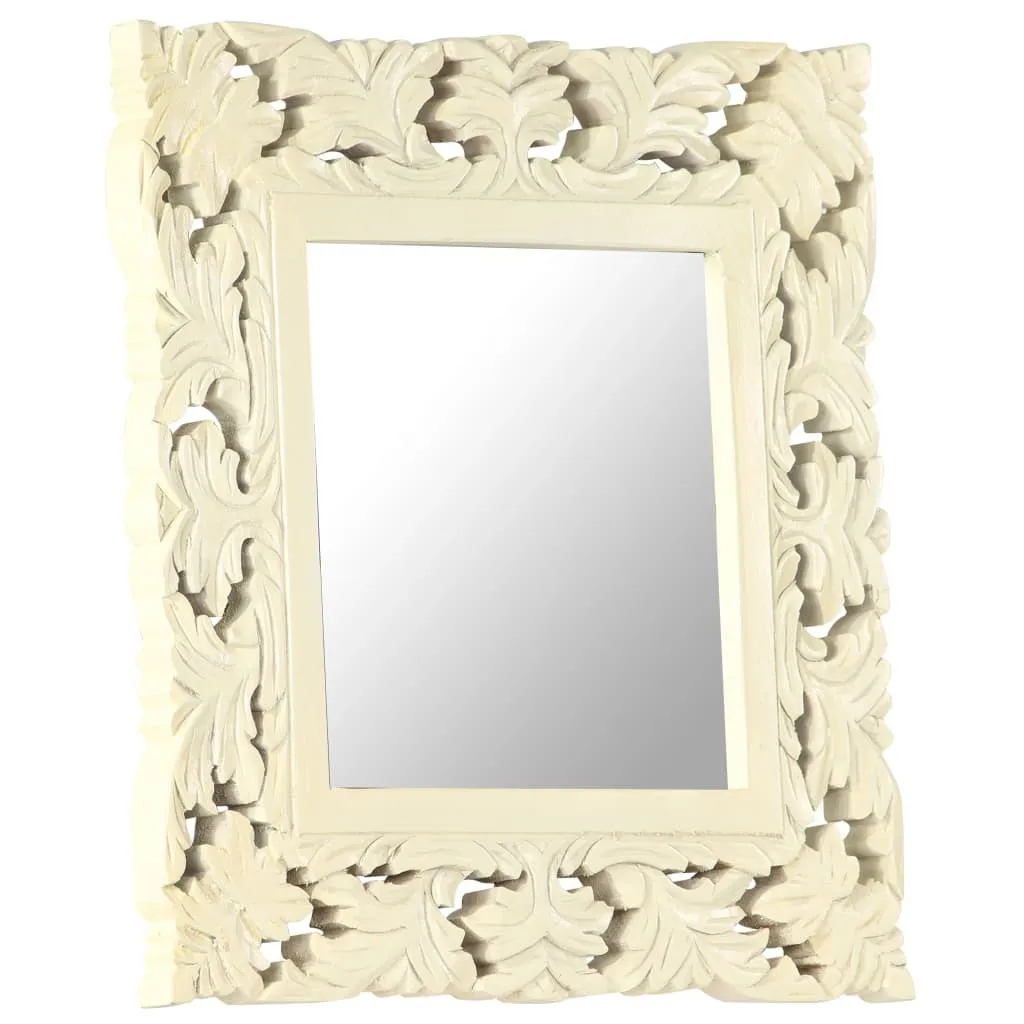 Specchio Decorativo 50x50 vidaXL Bianco in Legno di Mango Intagliato