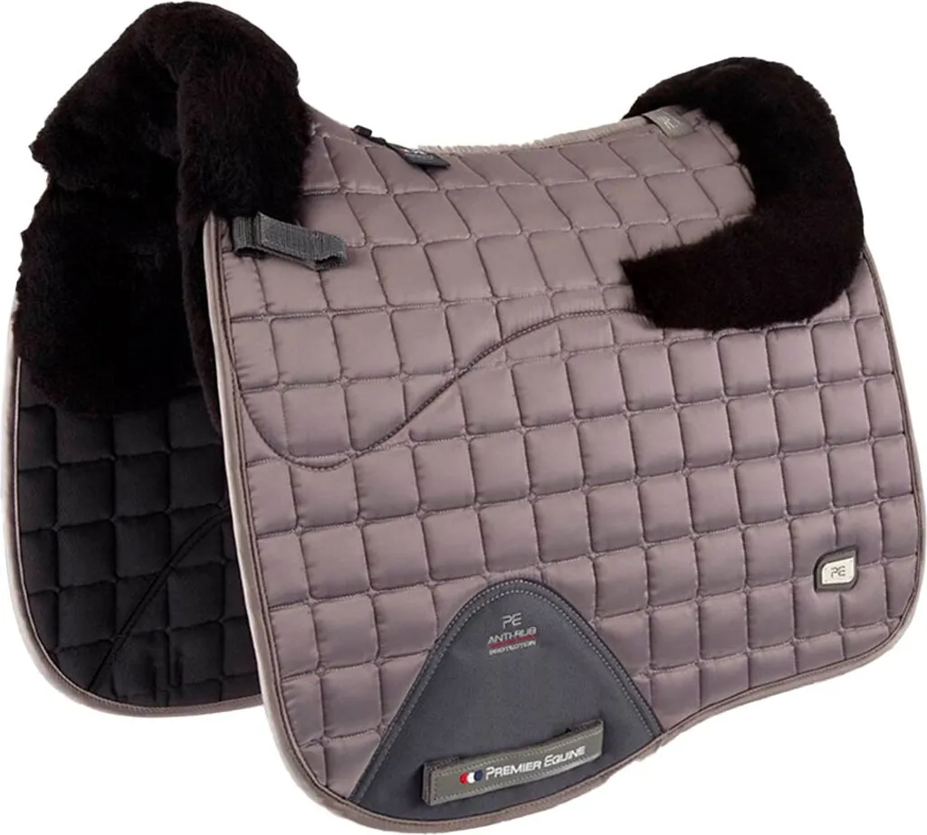 Tapis de Selle de Dressage en Laine et Satin Gris Taille Full CC
