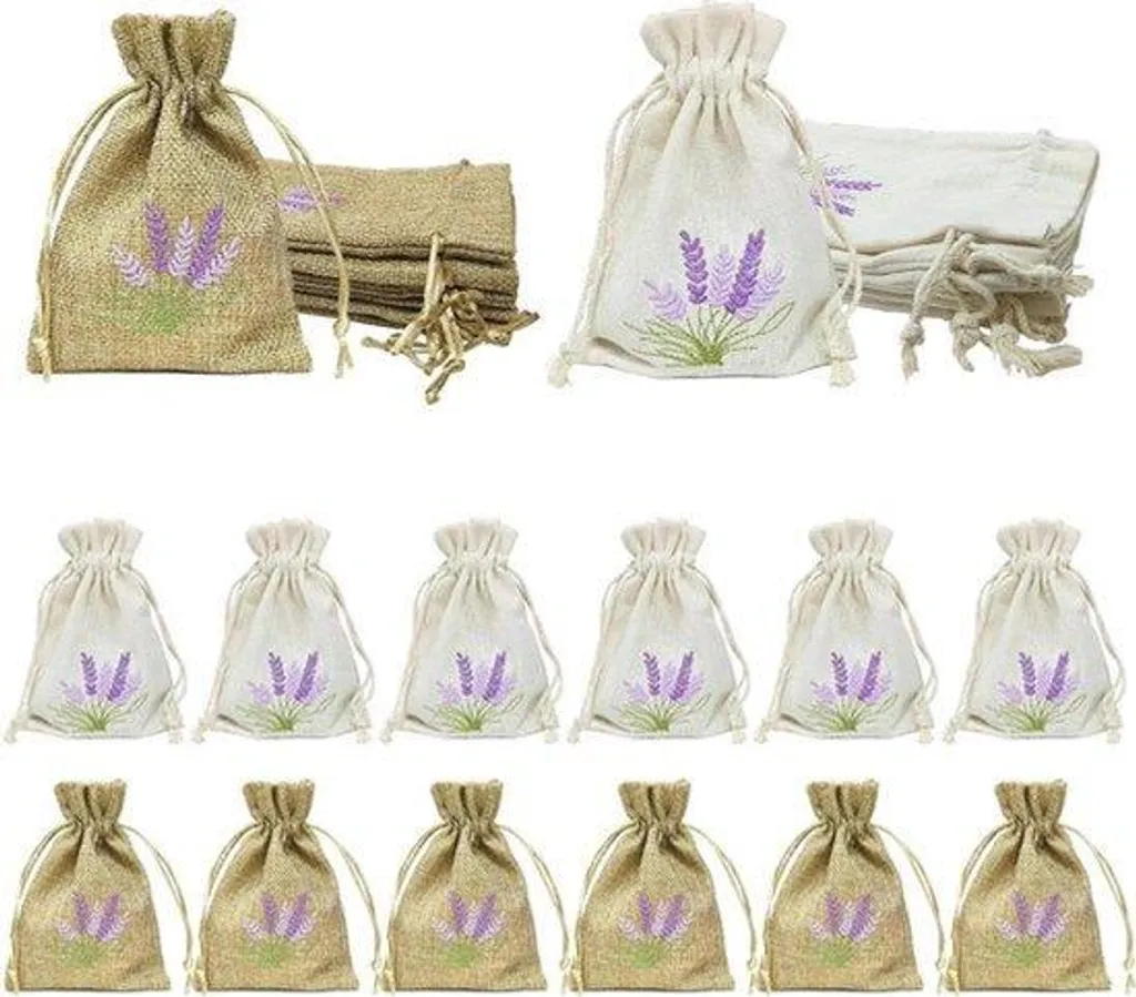 Sachets lavande pour armoire en lin blanc avec cordon de serrage