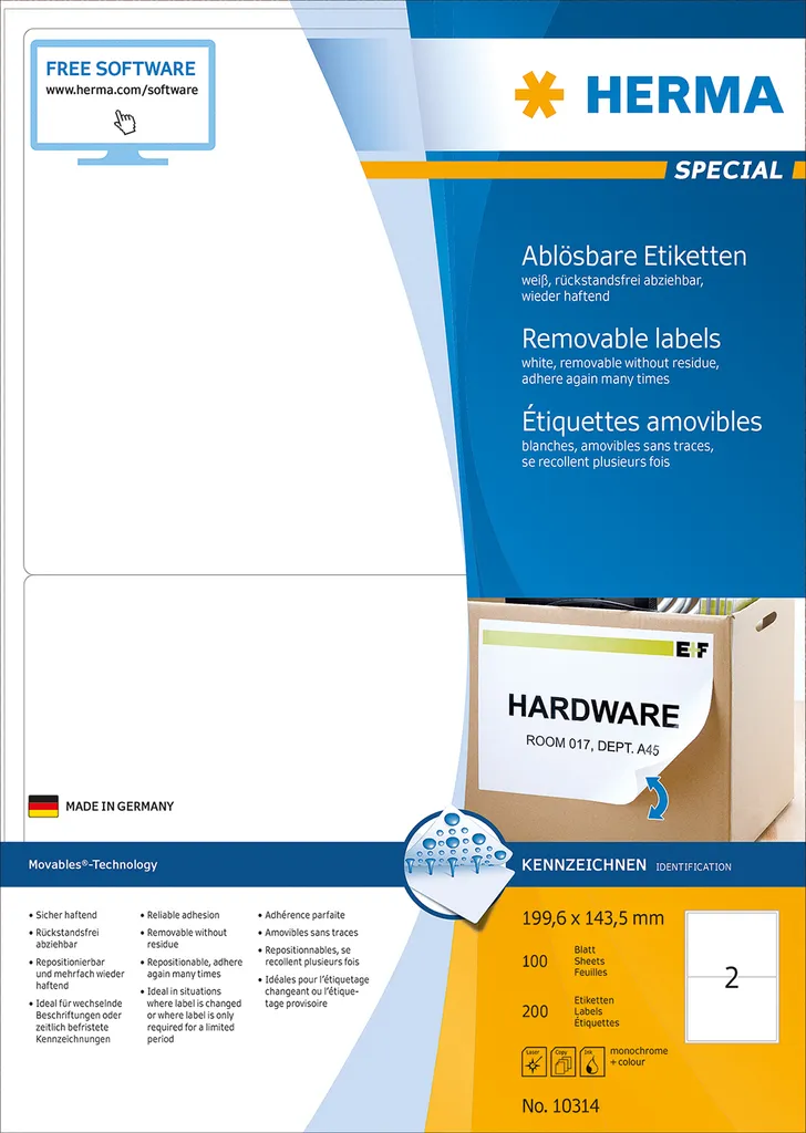 Maxi Etichette HERMA 199,6x143,5 mm - Organizza Tutto in Bianco Brillante