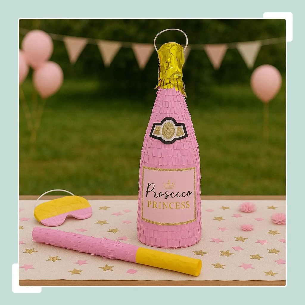 Kit Piñata Bouteille de Champagne avec Bâton et Masque pour Fêtes Adultes