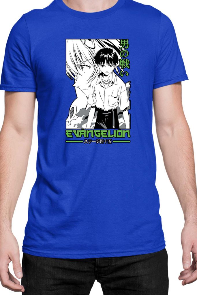Herren T-Shirt Manga Japan Anime Comics Animation Neon Anime Genesis Manga Evangelion Ikari 40, Man XL / Blau