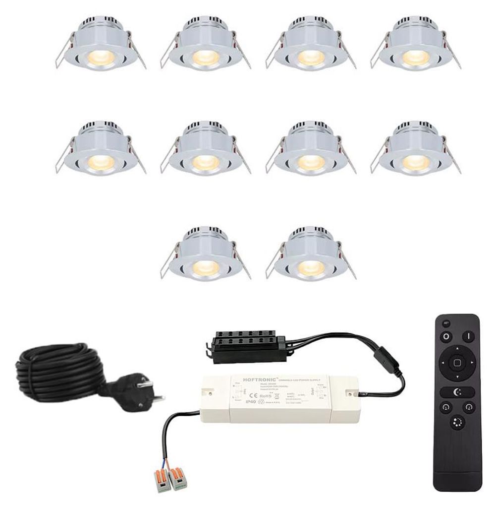 hoftronic Sienna Mini Einbaustrahler 12V 10x3W 2700K IP44 Grau Dimmbar Schwenkbar