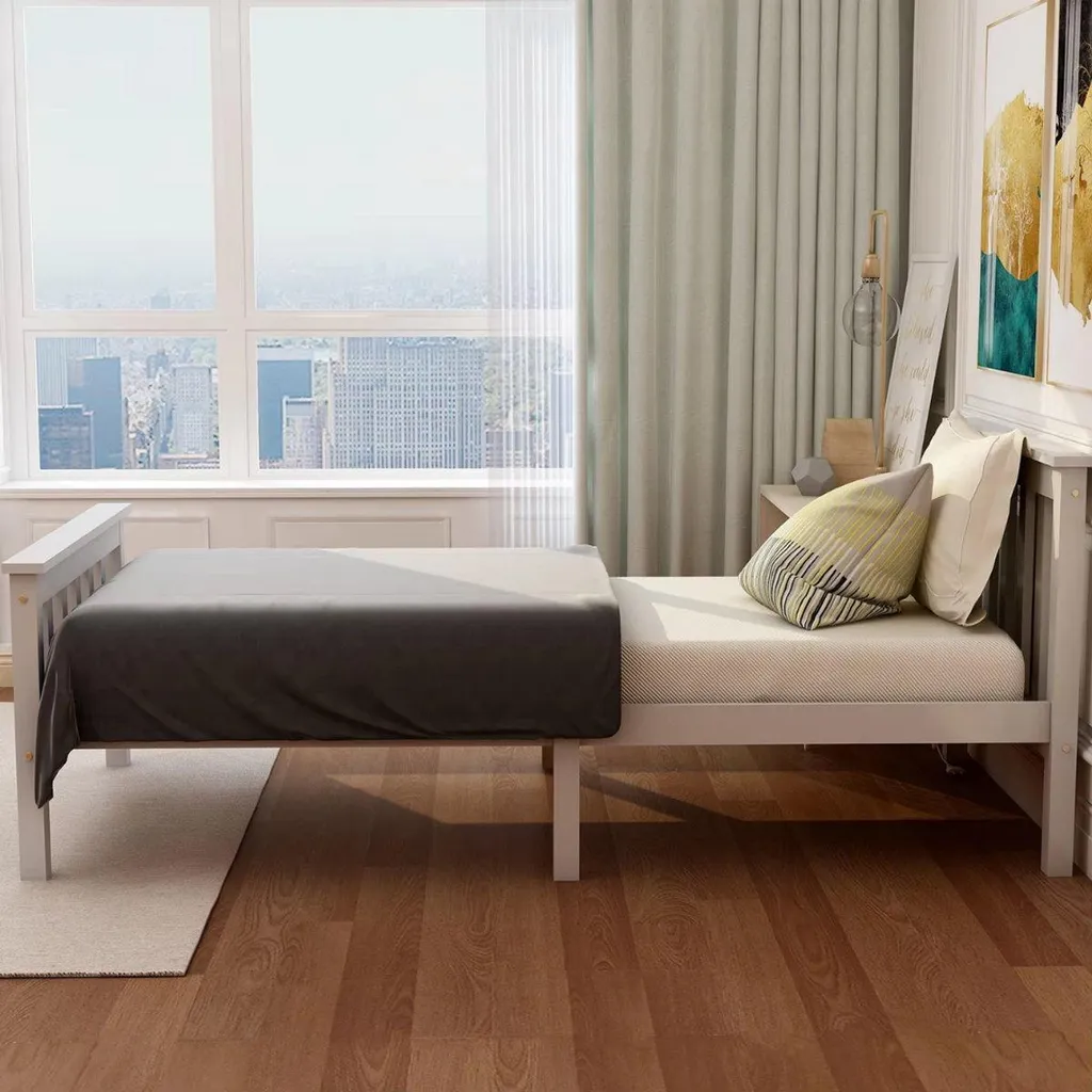 Lit Enfant 90x200 Blanc Gain de Place en Bois Massif pour Petite Chambre
