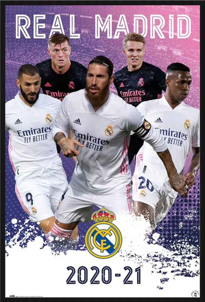Cadre avec Poster Real Madrid Saison 20/21 en Plastique Noir et Vitre