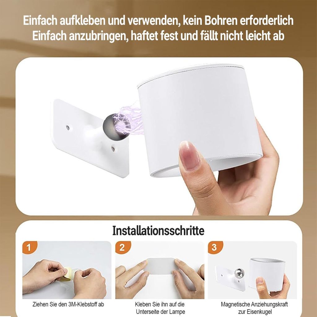 VALINK Kabellose LED-Wandleuchte 3er-Set – Bewegungsmelder, Magnetisch, USB Aufladbar, Für Flur, Treppe, Bad Kabellose Wandleuchte