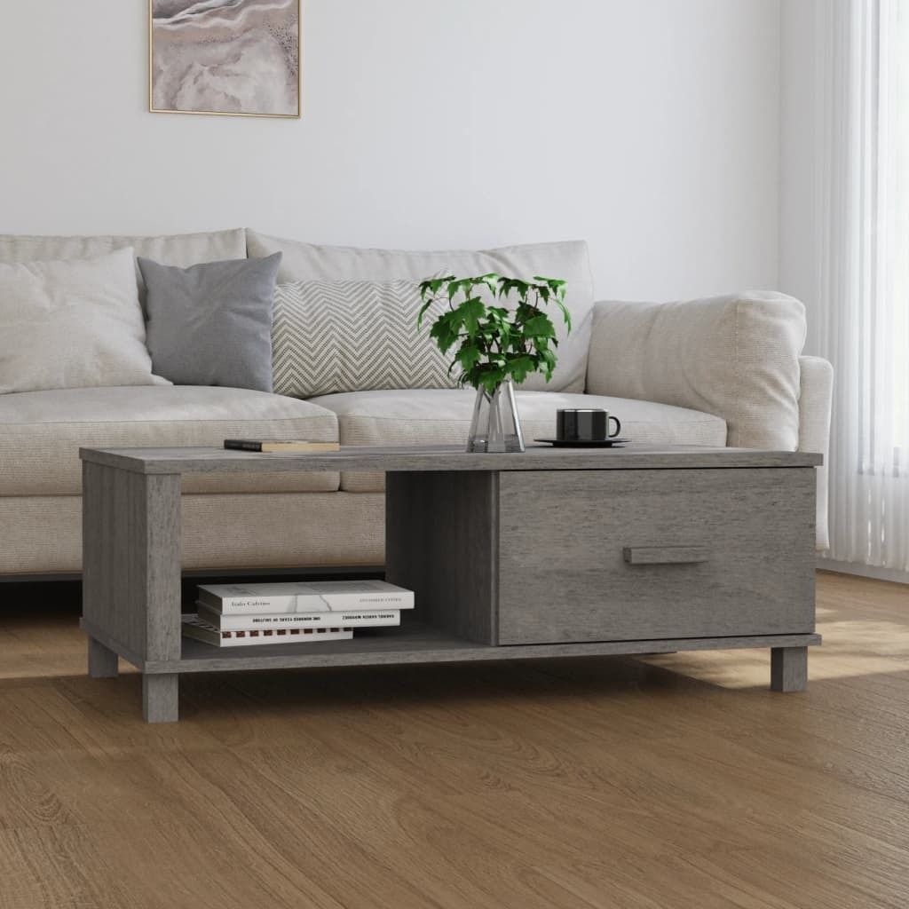 The Living Store Couchtisch HAMAR Hellgrau 100x55x35 cm Massivholz Kiefer
