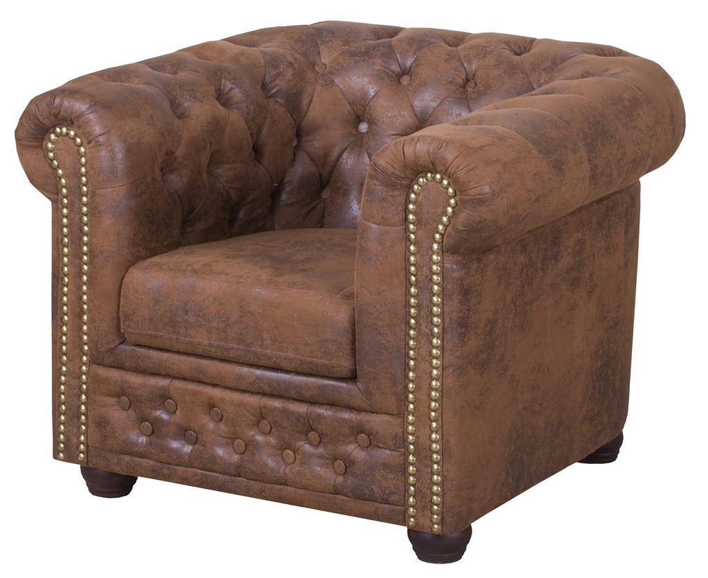 Chesterfield Sessel Vintage Wildleder Look – 94x72x86 cm – Retro Polstersessel mit Knopfheftung & Massivholzfüßen