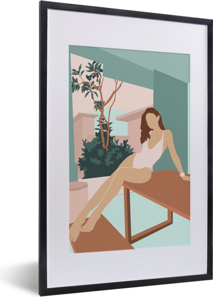 MuchoWow Gerahmtes Poster Frau - Badeanzug - Sommer 40x60 cm - Poster mit Schwarzem Bilderrahmen Wandposter Rahmen Foto Bilder - Poster in Rahmen