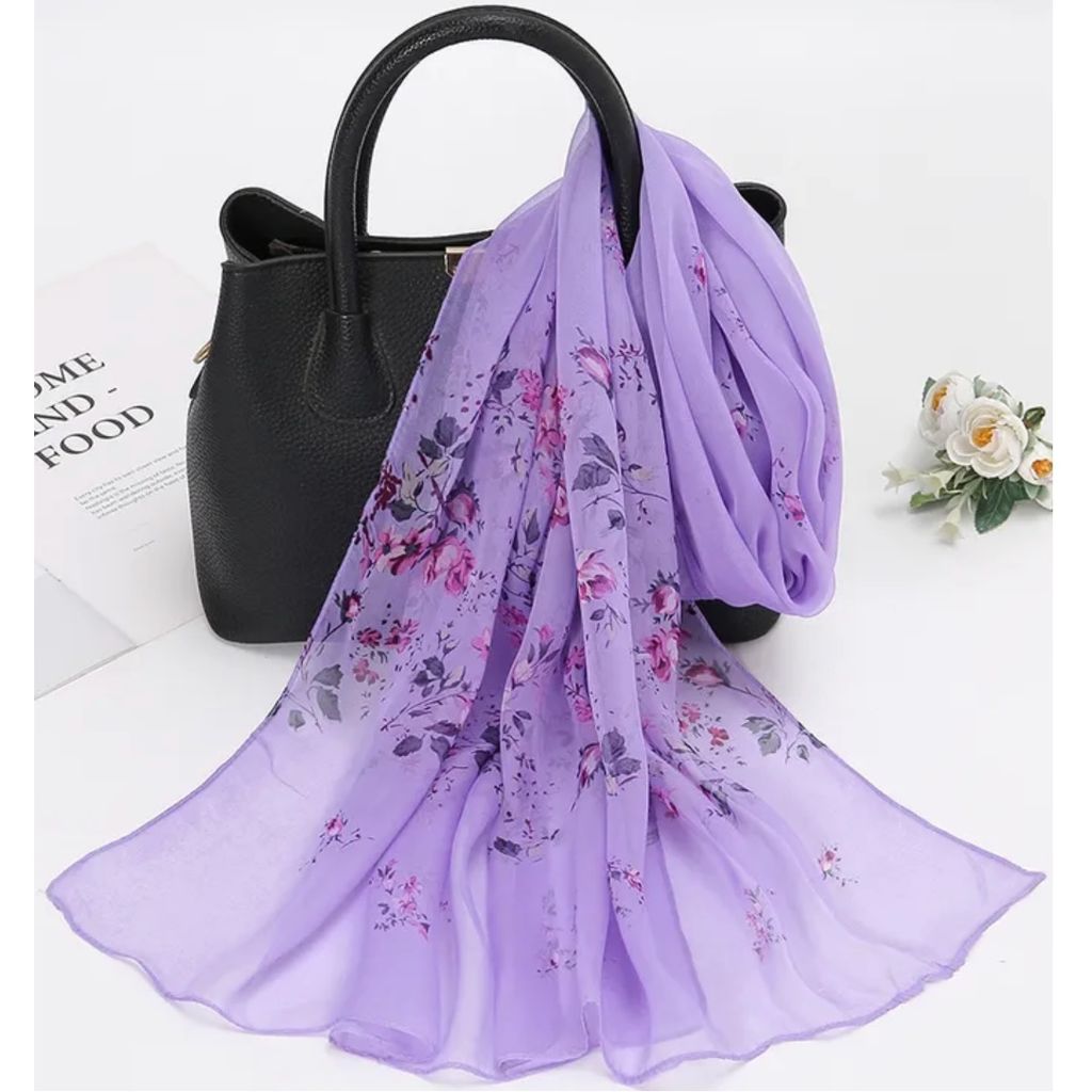 Eleganter lila Schal Betina mit Blumenmotiven - Vielseitiges Accessoire KP33782