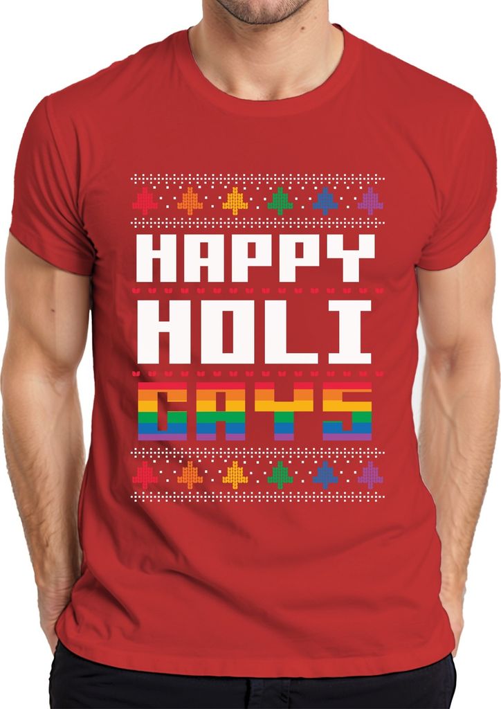 Happy Holi Gays LGBTQ X-Mas - Weihnachten Weihnachtsgeschenk Christmas Herren T-Shirt, Rot, 3XL
