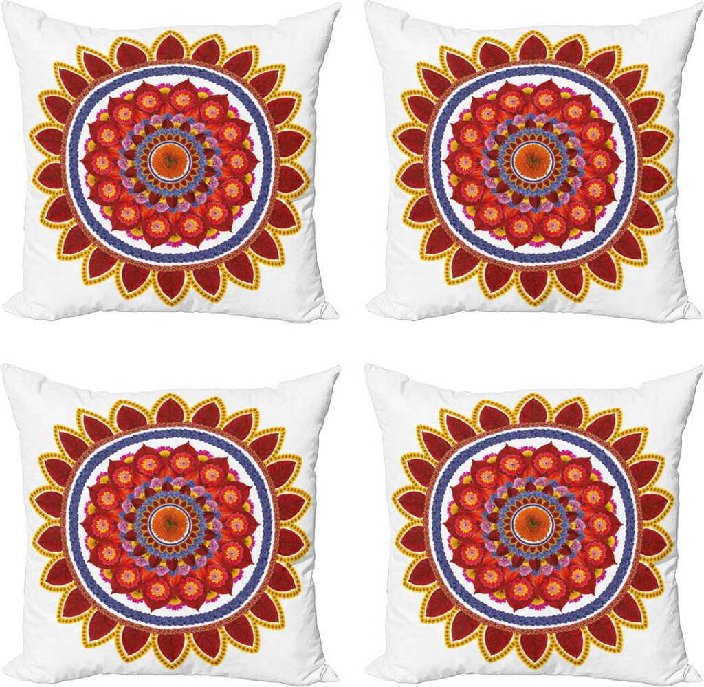 ABAKUHAUS Red Mandala Kissenbezug Set (4 Stück), Summer Flowers Joy, Moderner Doppelseitiger Digitaldruck, 40 cm x 40 cm, Mehrfarbig