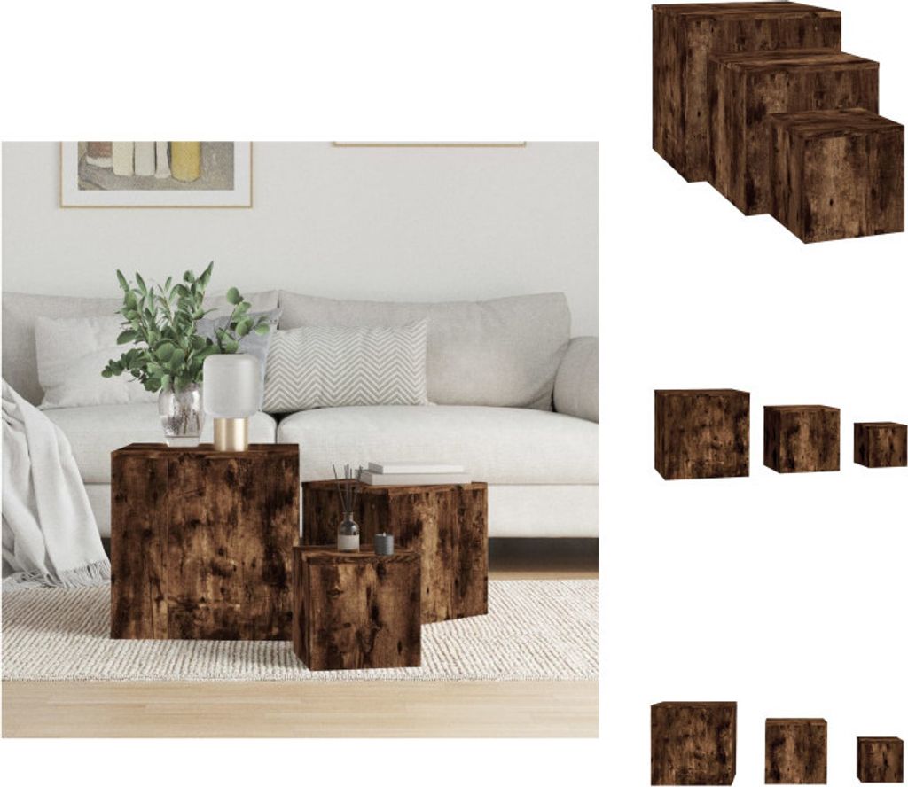 vidaXL Beistelltische 3 Stk. Räuchereiche Holzwerkstoff - Beistelltische