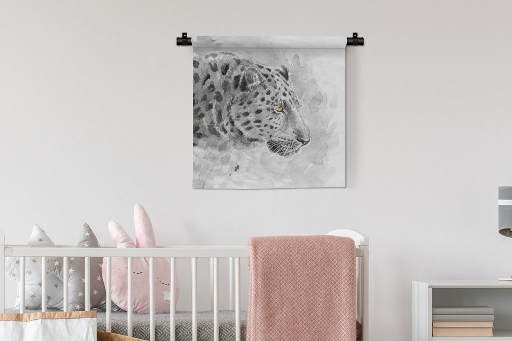 MuchoWow Wandteppich Wandbehang Leopard - Gelb - Aquarell 60x60 cm Tapisserie Dekoration Wandtuch - Dekorationen - Wand Decke