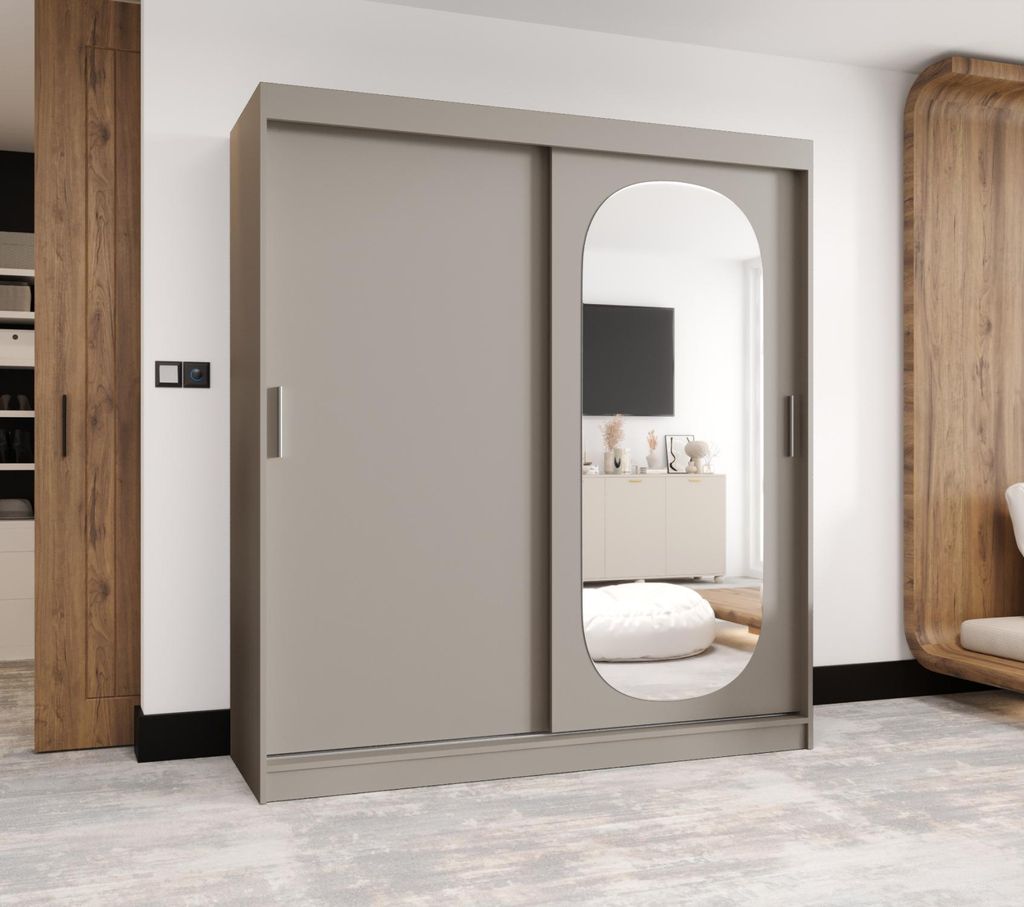 Kleiderschrank 180 cm BEREN mit Spiegel - Kaschmir Produktbild 