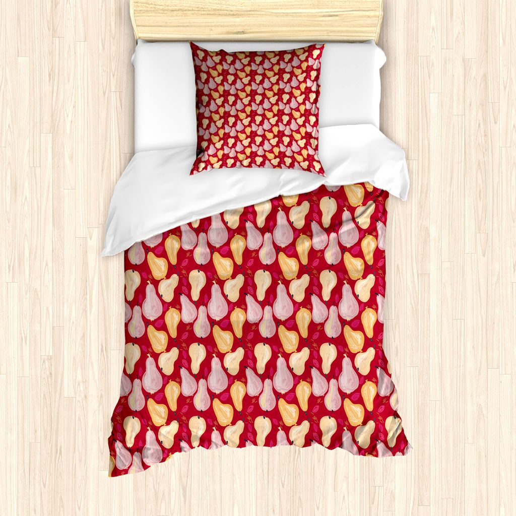 ABAKUHAUS Frucht-Kunst Bettbezug Set für Einzelbetten, Abstrakt Aquarell Birnen, Milbensicher Allergiker geeignet mit Kissenbezug, 135 cm x 200 cm...