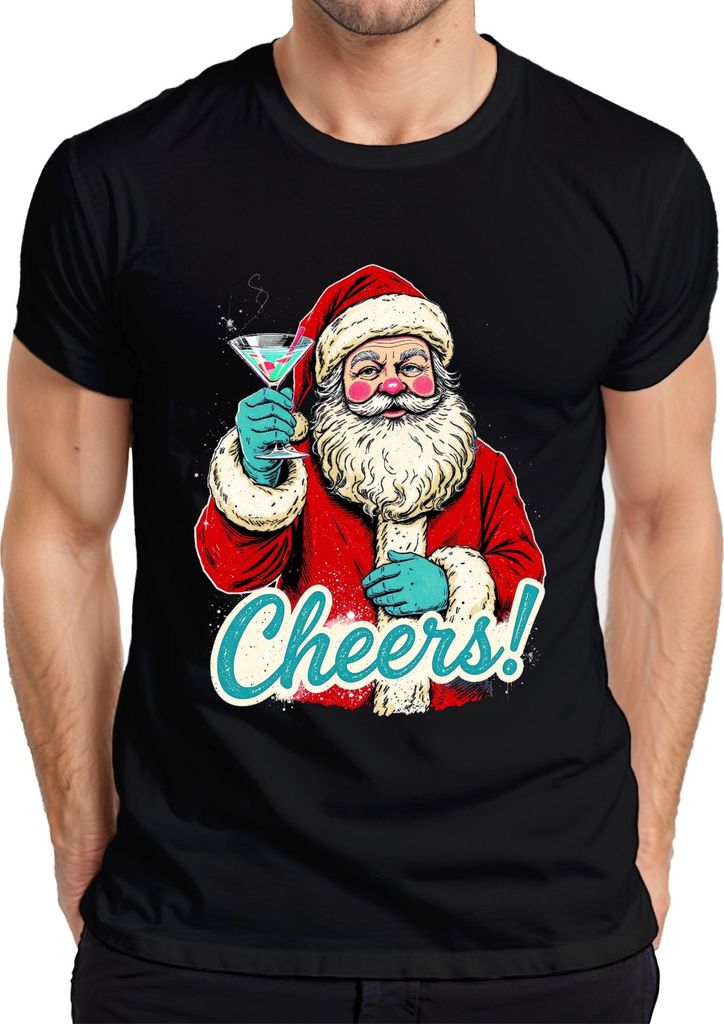 Weihnachtsmann Cheers! Cocktail Martini Weihnachtsfeier Vintage Herren T-Shirt, Schwarz, 3XL