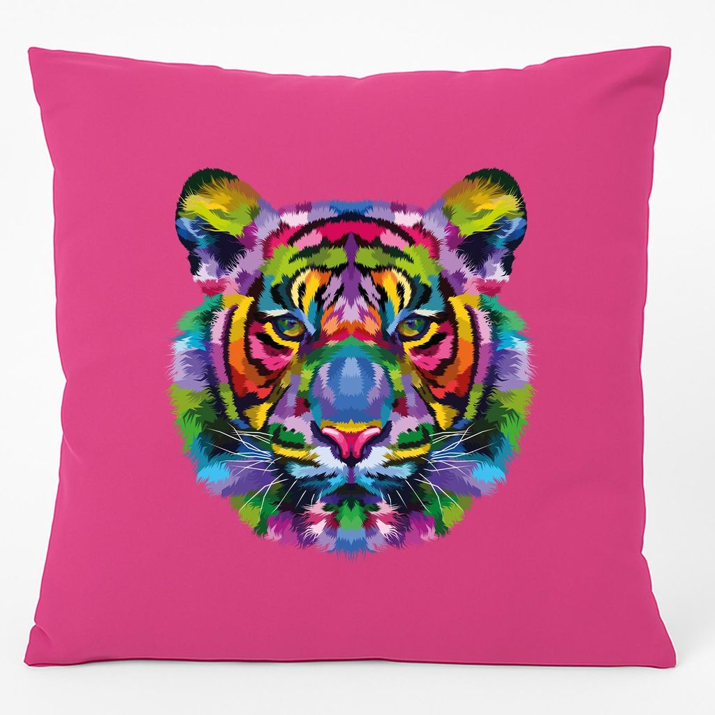Huuraa Kissen Tiger Kopf Colorful 40x40cm mit Füllung Fuchsia Baumwolle Dekokissen Geschenkidee