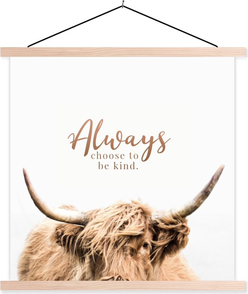 MuchoWow Textilposter Schottisches Hochlandrind - Sprichwörter - Tier 120x120 cm mit holzfarbenen Rahmen - Textil-Poster