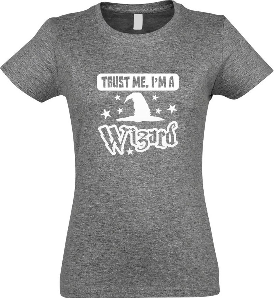 Kiwistar - T-Shirt tailliert - Damen - Graumeliert - Trust me, im a Wizard - mit Motiv Bedruckt - Funshirt Design - Sport - Freizeit - Damen - XXL