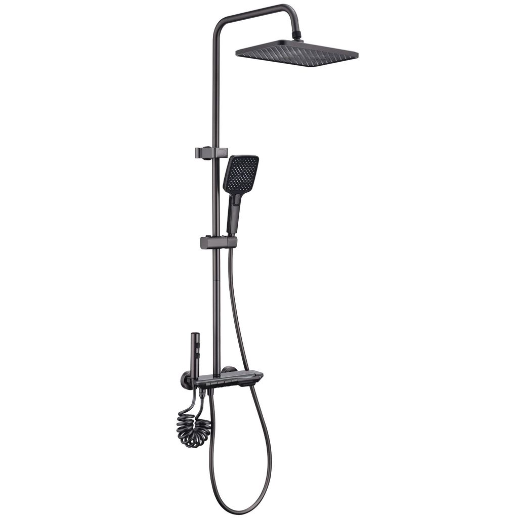 Homelody Duschsystem Messing Duschsäule Digitaler Bildschirm mit Badewannenmischer 4 Funktionen, Dusche Komplett Duschgarnitur mit Lagerplattform