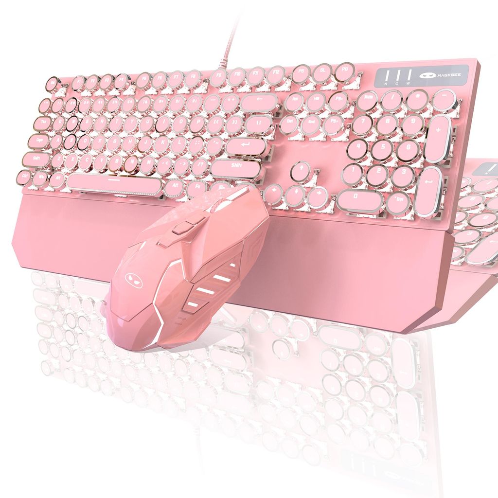 Mechanisches Gaming Tastatur Maus Set USB, 104 Tasten Red Switch Keyboard mit Handballenauflage + Gaming Maus 3200 DPI Rosa