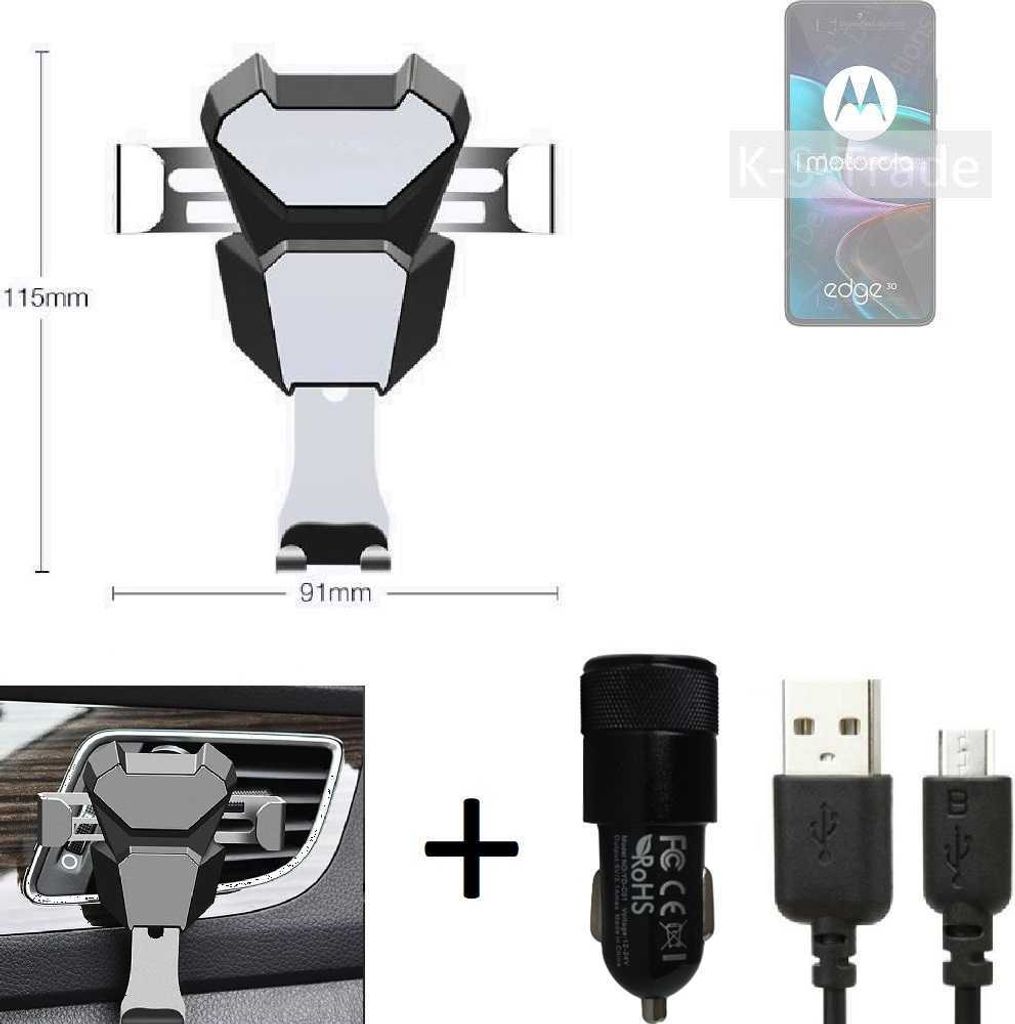 K-S-Trade KFZ Halterung kompatibel mit Motorola Edge 30 Halterung Lüftungshalterung Lüftungsschlitz schwarz-silber Autohalterung Handy inkl. KFZ