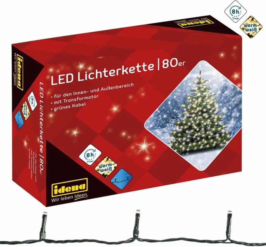 18x Lichterkette 80 LED warmweiß 8h Timer 15,9m, innen & außen