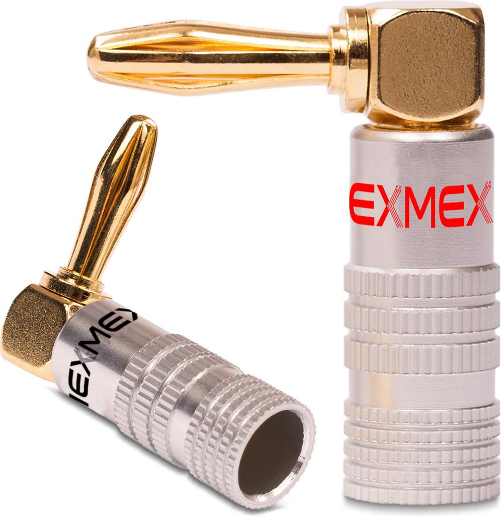 Bananenstecker winkel 4mm NEXMEX 2x schraubbar 24K vergoldet Lautsprecherkabel