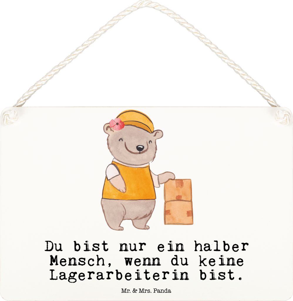 Mr. & Mrs. Panda Schild Lagerarbeiterin Herz DIN A6 - Weiß - Geschenk, Lustig, Ausbildung, Türschild, Fachlageristin, kleine aufmerksamkeit, Spru...