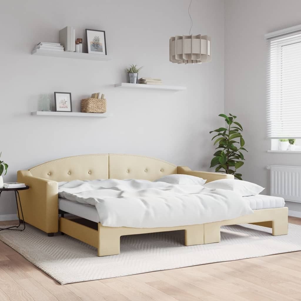 Maison Exclusive - Tagesbett Ausziehbar mit Matratzen Creme 100x200 cm Stoff