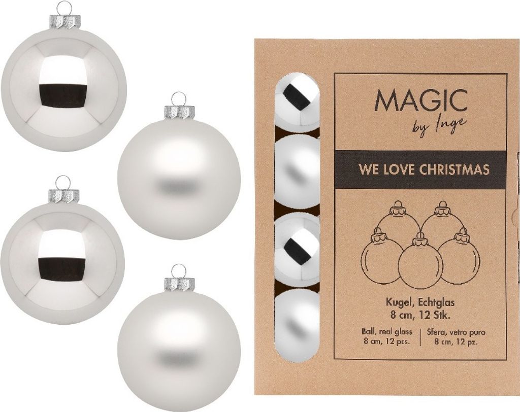 Weihnachtskugeln Glas 8cm 12 Stück - Frosty Silver Produktbild 