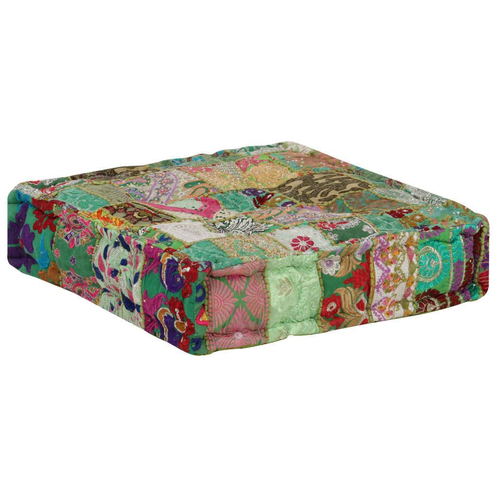 Langlebige Pouf Flickwerk Quadrat Baumwolle Handgefertigt 50×50×12cm Grün - Möbel465369 - Sitzhocker