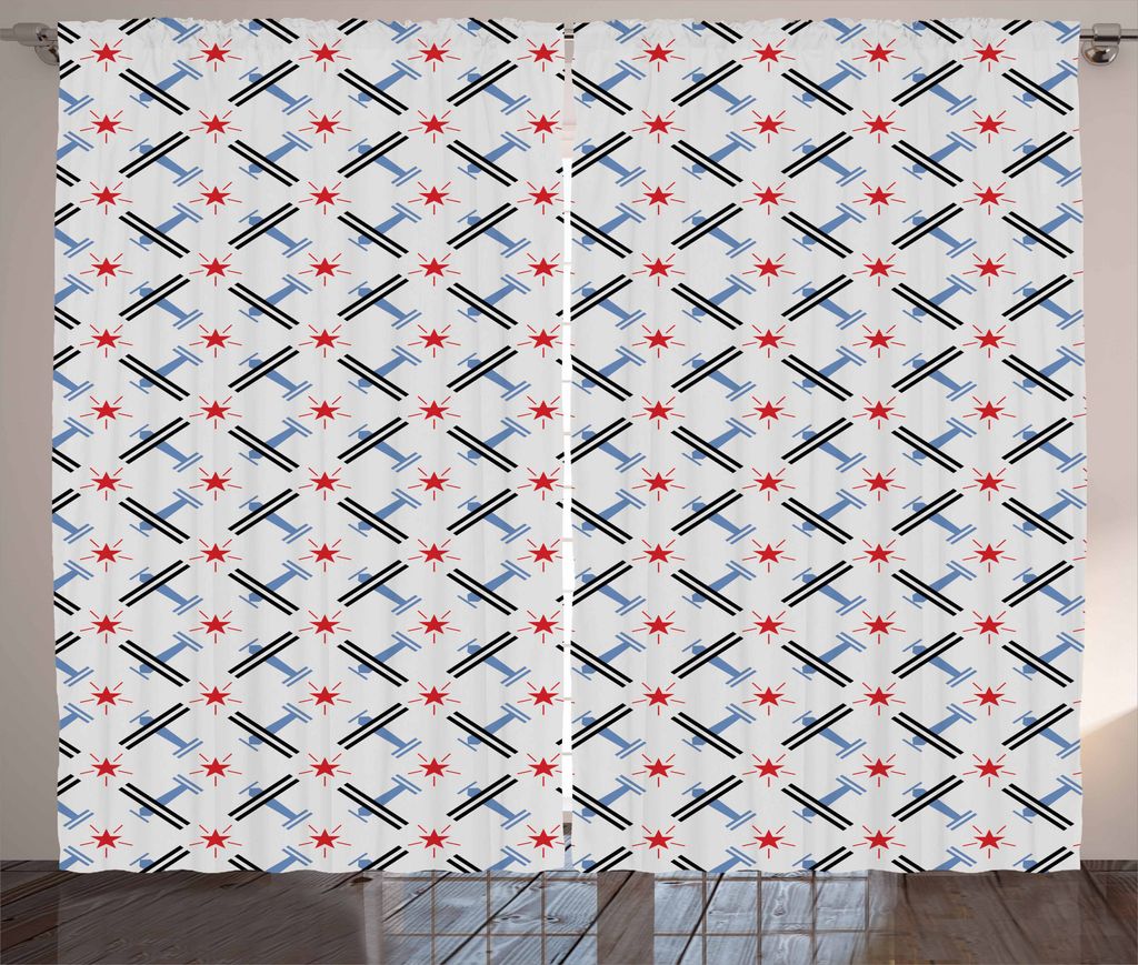 ABAKUHAUS Weinlese-Flugzeug Rustikaler Vorhang, Retro Craft, Wohnzimmer Universalband Gardinen mit Schlaufen und Haken, 280 x 175 cm, Blassblau Rot...