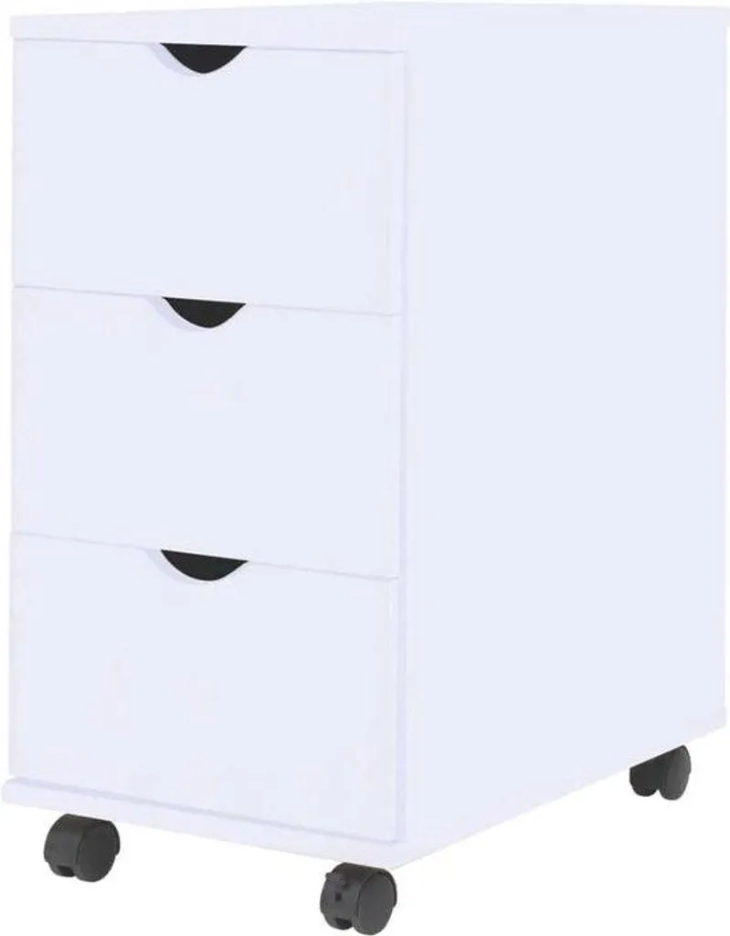 Commode blanche à 3 tiroirs mobile - Meuble de rangement avec roulettes