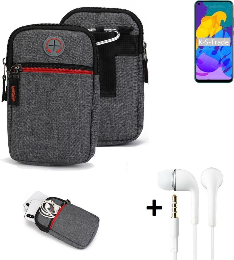 K-S-Trade Gürteltaasche + Kopfhörer kompatibel mit Huawei Honor Play 4T Handy Tasche Holster Schutz Hülle Handy Hülle grau Zusatzfächer 1x