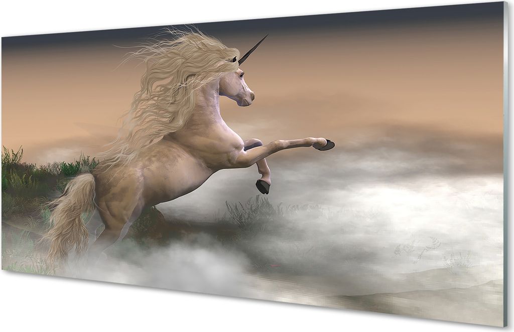 Glasbilder 140x70 Wandkunst Einhorn Wolken