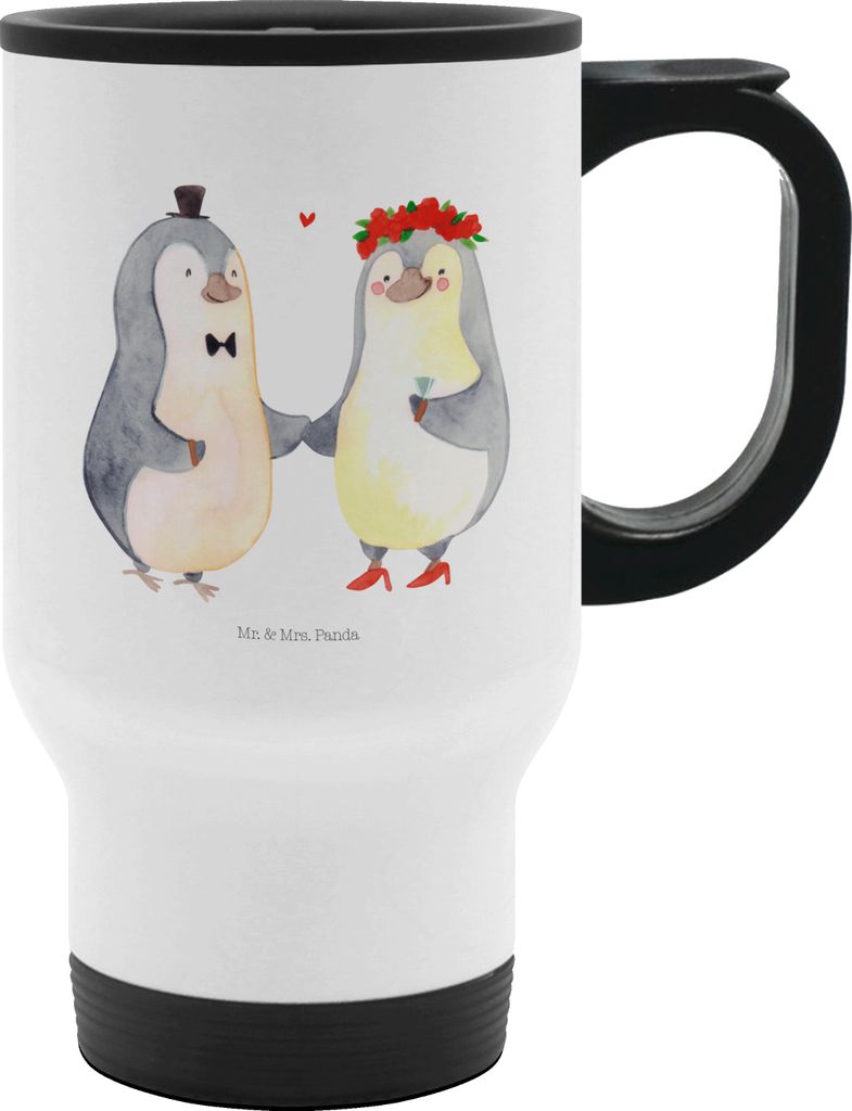 Mr. & Mrs. Panda Mehrwegbecher Pinguin Heirat - Weiß - Geschenk, Paar, Kaffee-Thermobecher, Pärchen, Hochzeit, thermosbecher, tea to go becher, M...
