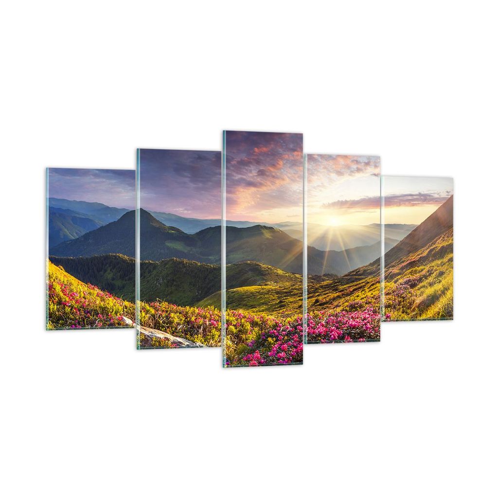 Bilder auf glas - Gebirge Wiese Landschaft Wald - 160x85cm - Glasbilder - Wandbilder - Kunstdruck - zum Aufhängen bereit - Wanddekoration aus Glas...