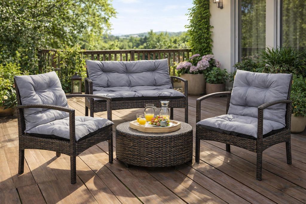 Outdoor Palettenkissen Set 3-teilig Hellgrau für Rattanmöbel