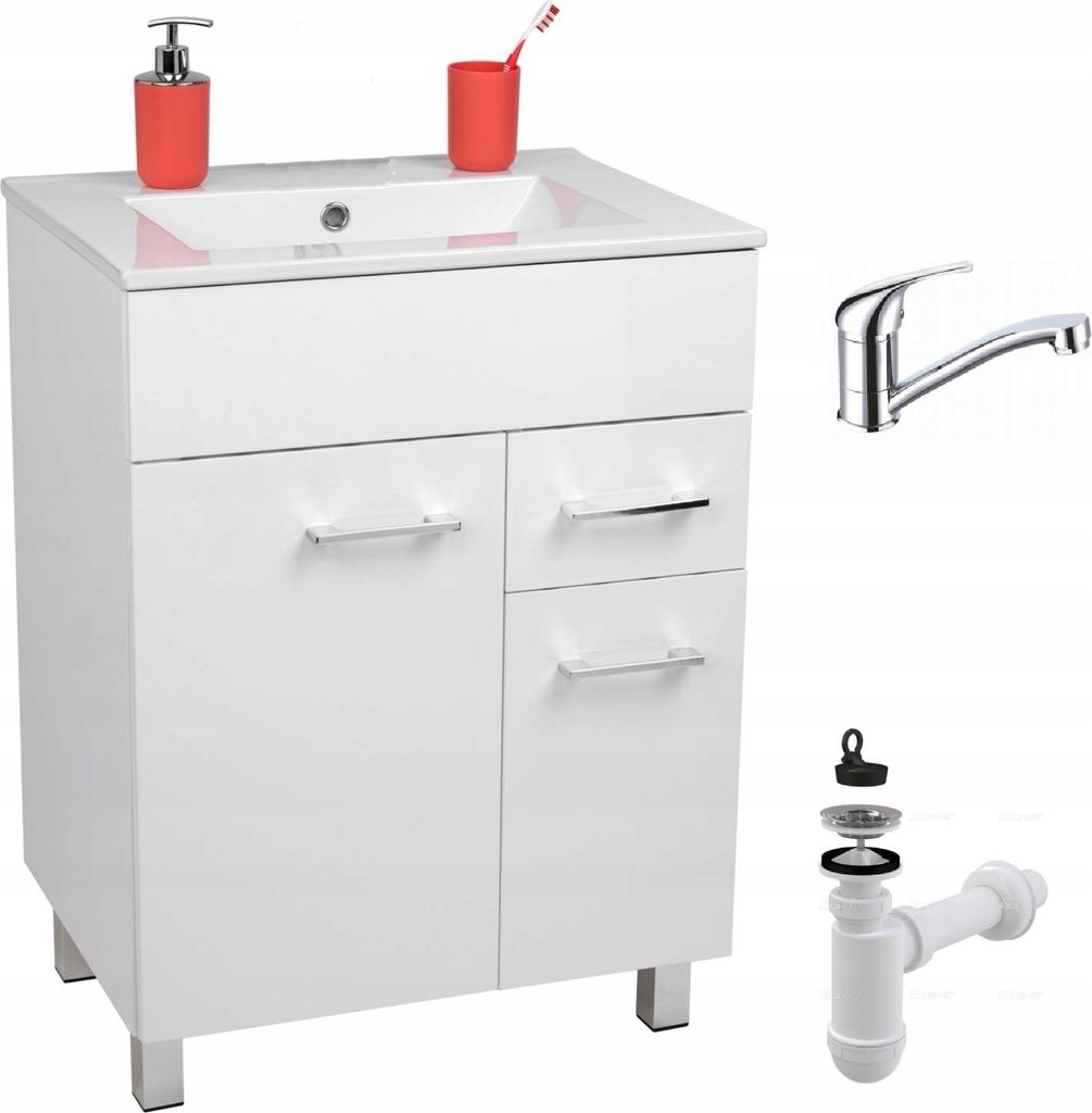 Stamar | Badezimmerschrank, mit Waschbecken, 60 cm, Schwenkbatterie