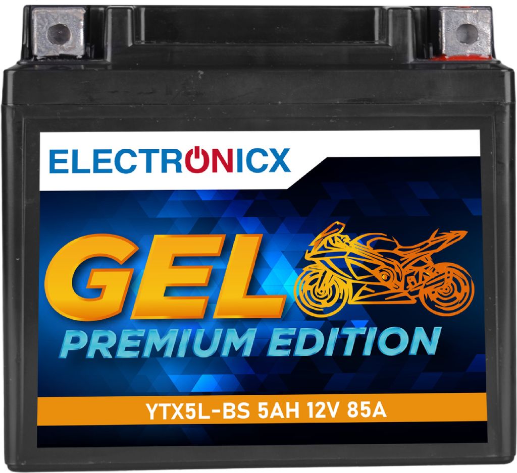 Electronicx GEL Motorradbatterie YTX5L-BS 12V 5Ah Rollerbatterie CTX5L-BS GTX5L-BS Wartungsfrei